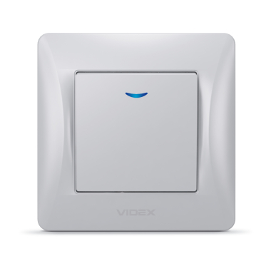 Вимикач одноклавішний з підсвіткою срібний шовк VIDEX BINERA - фото №2