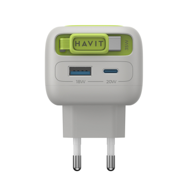Зарядний пристрій HAVIT UC251 GaN 35W USB-A+USB-C +Кабель USB-C Gray/Green - photo №4