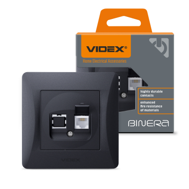 Розетка CAT3 одинарна телефонна чорний графіт VIDEX BINERA - фото