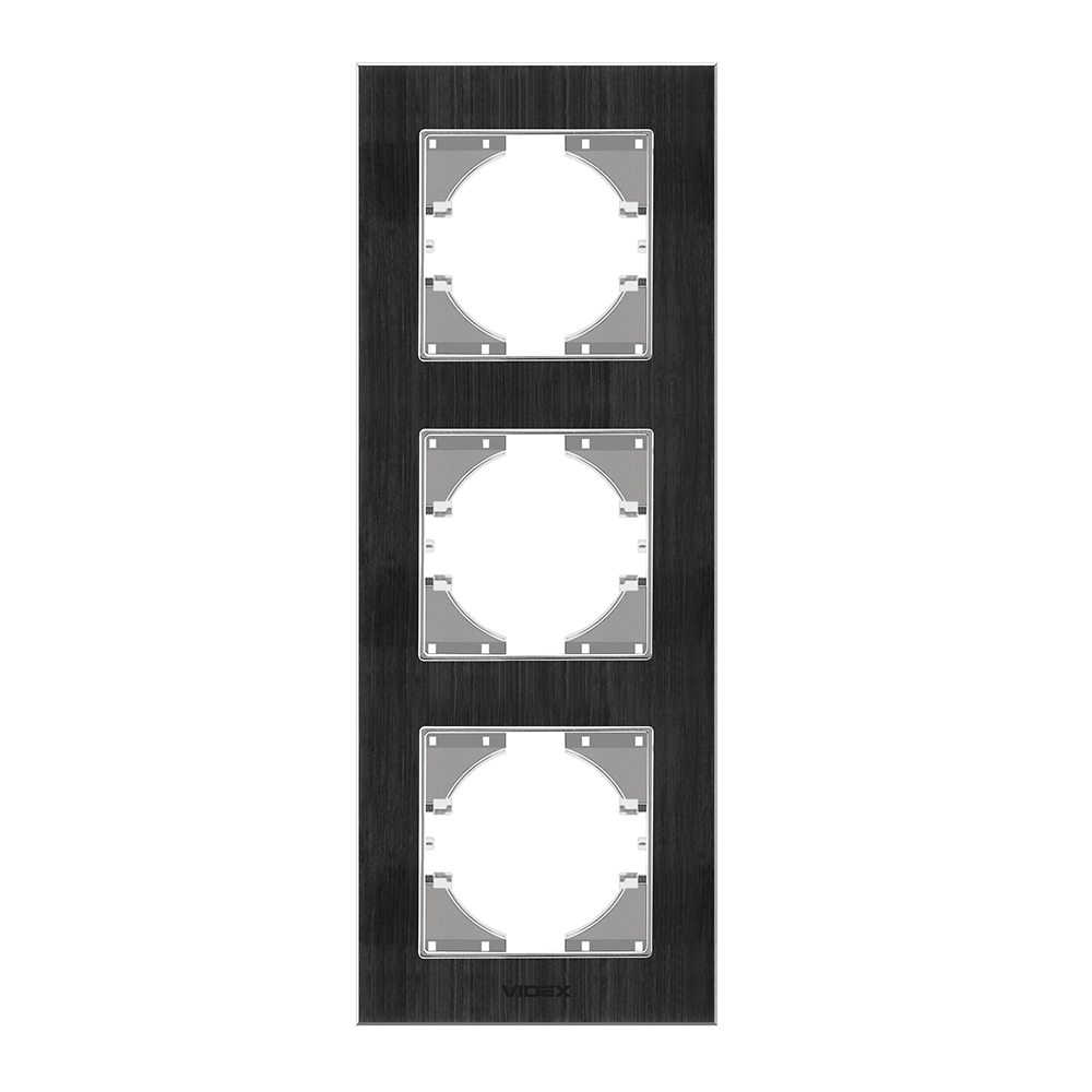 Рамка чорний алюміній на 3 місця вертикальна VIDEX BINERA