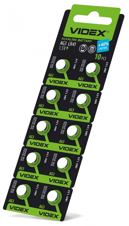 Батарейка годинникова Videx AG 3/LR41 BLISTER CARD 10 шт