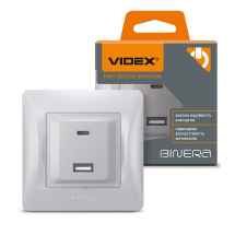 Розетка USB-A + USB-C PD20W срібний шовк VIDEX BINERA