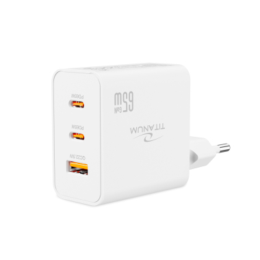 Зарядний пристрій TITANUM CH65PRO GaN 65W 2xUSB-C+USB-A White - фото №4