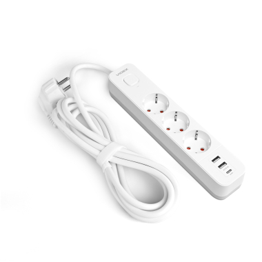 Мережевий подовжувач VIDEX ONCORD з/з 3п 3м (3x1.5мм) 2.4А 2USB+USB-C з кнопкою White - фото №2