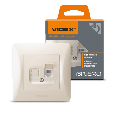 Розетка CAT6 одинарна комп'ютерна кремова VIDEX BINERA - фото