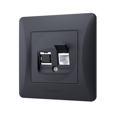 Розетка CAT6 одинарна комп'ютерна чорний графіт VIDEX BINERA - фото №3