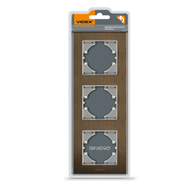Рамка шоколадний алюміній на 3 місця вертикальна VIDEX BINERA - фото