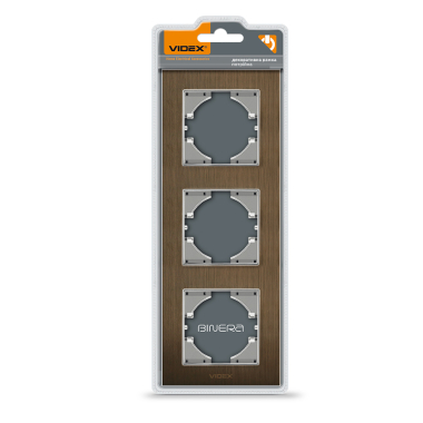 Рамка шоколадний алюміній на 3 місця вертикальна VIDEX BINERA - фото