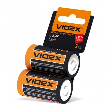 Батарейка сольова Videx R14P/C 2шт SHRINK CARD