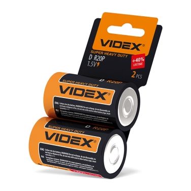 Батарейка солевая Videx R2OP/D 2pcs SHRINK CARD