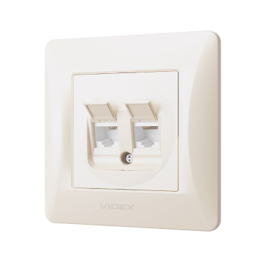 Розетка CAT6+CAT3 подвійна кремова VIDEX BINERA - фото №3