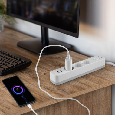 Мережевий подовжувач VIDEX ONCORD з/з 3п 3м (3x1.5мм) 2.4А 2USB+USB-C з кнопкою White - фото №11