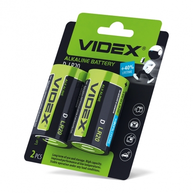 Батарейка щелочная Videx LR2O/D 2шт BLISTER CARD