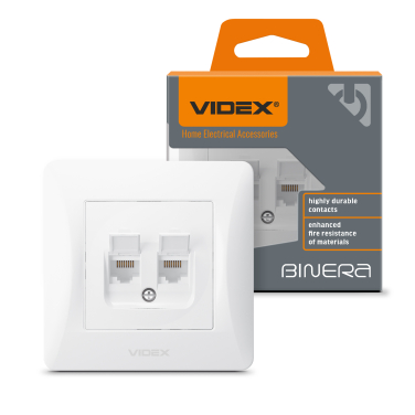 Розетка CAT6+CAT6 подвійна комп'ютерна біла VIDEX BINERA - фото
