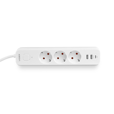 Мережевий подовжувач VIDEX ONCORD з/з 3п 3м (3x1.5мм) 2.4А 2USB+USB-C з кнопкою White - фото №5