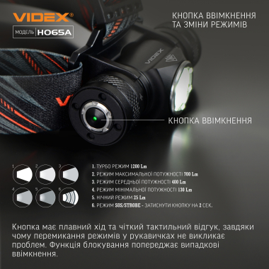 Налобний світлодіодний ліхтарик VIDEX VLF-H065A 1200Lm 5000K - фото №17