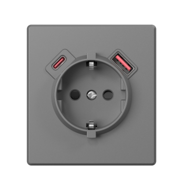 Розетка одинарна із заземленням USB-A+C 20W сірий графіт VIDEX NOTA (VF-NT-SK1GUC-GR) - фото №2