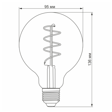 LED лампа VIDEX Filament G95FASD 5W E27 2200K дімерна бронза - фото №4