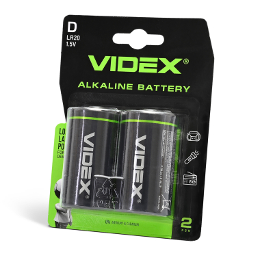 Батарейка лужна Videx LR20/D 2шт BLISTER CARD - фото
