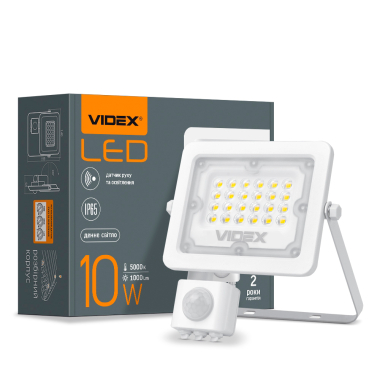 LED прожектор VIDEX F2e 10W 5000K з датчиком руху та освітленості - фото