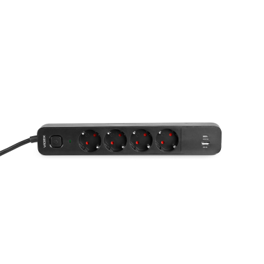 Мережевий подовжувач VIDEX ONCORD з/з 4п 3м (3x1.5мм) 3.4А USB(QC3.0) +USB-C(PD20W) з кнопкою Black - фото №5