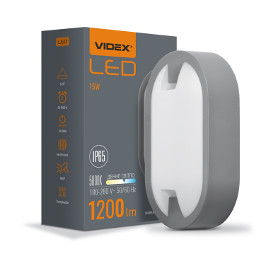 LED світильник IP65 овальний VIDEX 15W 5000K сірий - фото