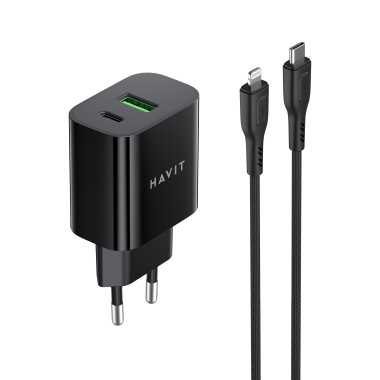 Зарядний пристрій HAVIT ST925 20W USB-A+USB-C з кабелем USB-C - Lightning Black - photo