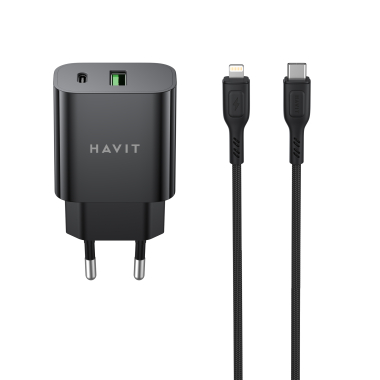 Зарядний пристрій HAVIT ST925 20W USB-A+USB-C з кабелем USB-C - Lightning Black - photo №2