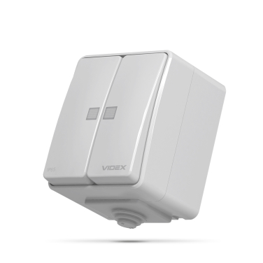 IP65 Вимикач зовнішній двохклавішний з підсвіткою сірий VIDEX BINERA - фото