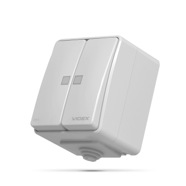 IP65 Вимикач зовнішній двохклавішний з підсвіткою сірий VIDEX BINERA - фото