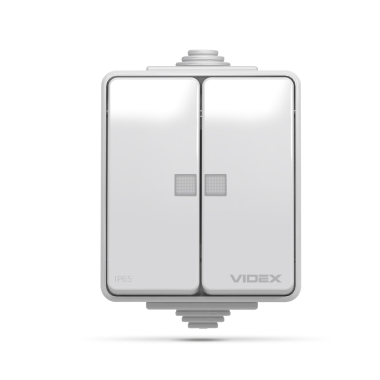 IP65 Вимикач зовнішній двохклавішний з підсвіткою сірий VIDEX BINERA - фото №2