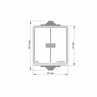 IP65 Вимикач зовнішній двохклавішний з підсвіткою сірий VIDEX BINERA - фото №4