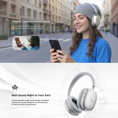 Навушники накладні бездротові HAVIT H670BT "SPACE S1" ANC Silver - фото №6