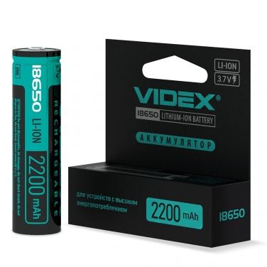 Акумулятор Videx літій-іонний 18650-P (захист) 2200mAh color box/1шт