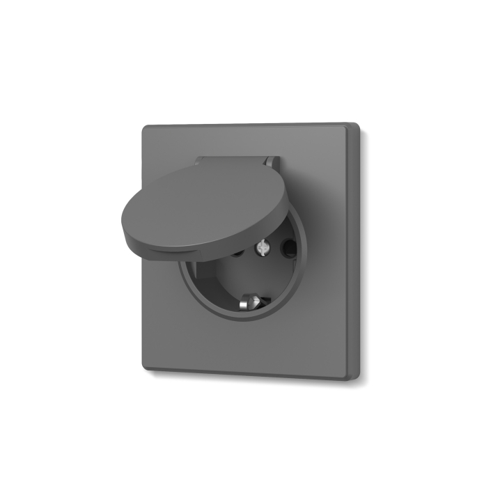 Розетка одинарна із заземленням та кришкою сірий графіт VIDEX NOTA (VF-NT-SK1GC-GR) - фото