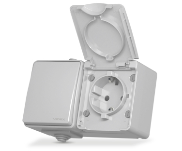IP65 Розетка зовнішня одинарна із заземленням та вимикачем одноклавішним сіра VIDEX BINERA - фото
