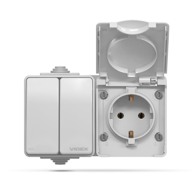 IP65 Розетка зовнішня одинарна із заземленням та вимикачем двоклавішним сіра VIDEX BINERA - фото №2