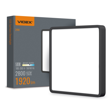 LED Світильник накладний квадрат VIDEX 24W 5000K Black - фото