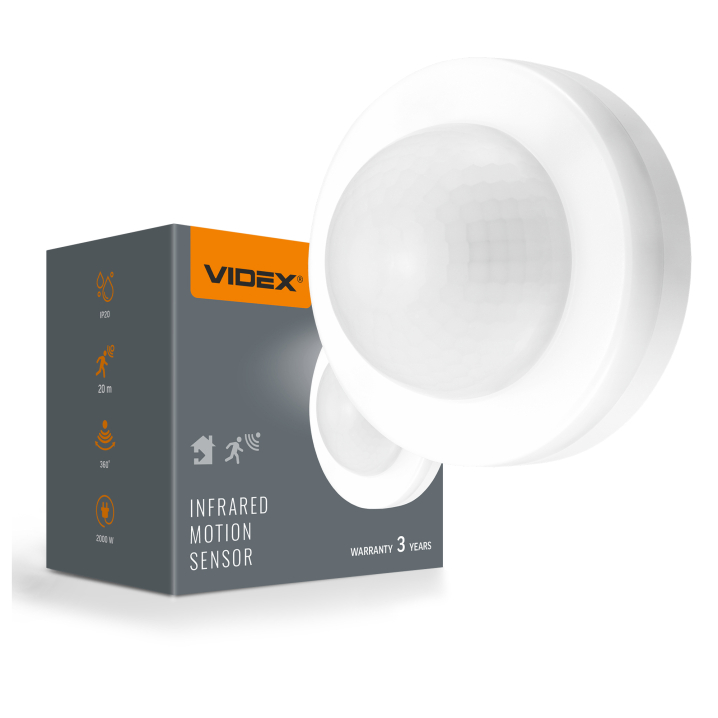 Датчик руху та освітленості VIDEX VL-SPC46W 220V 2000W інфрачервоний білий - photo