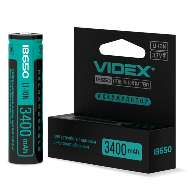 Аккумулятор Videx литий-ионный 18650-P (защита) 3400mAh color box/1шт