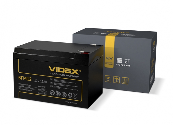 Акумулятор свинцево-кислотний  Videx 6FM12 12V/12Ah color box 1