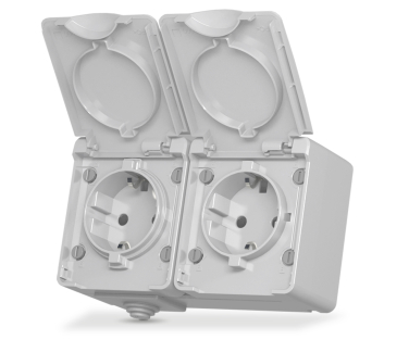 IP65 Розетка зовнішня подвійна із заземленням сіра VIDEX BINERA - фото