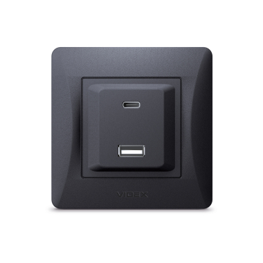 Розетка USB-A + USB-C PD20W чорний графіт VIDEX BINERA - фото №2