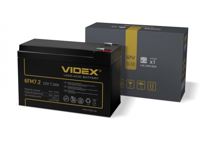 Акумулятор свинцево-кислотний  Videx 6FM7.2 12V/7.2Ah color box 1