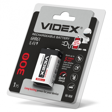 Акумулятори Videx 6HR61 300mAh blister/1шт