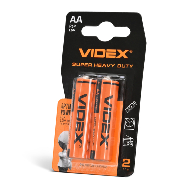 Батарейка сольова Videx R6P/AA 2шт SMALL BLISTER - фото