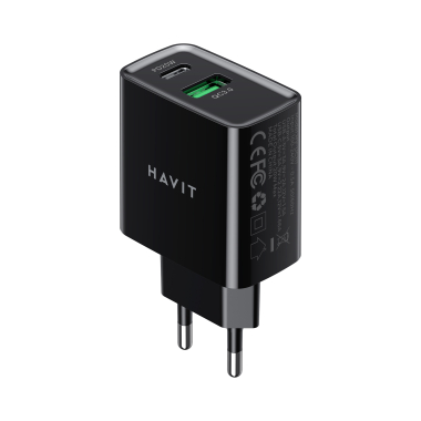 Зарядний пристрій HAVIT HV-UC111 20W USB+USB-C Black - фото