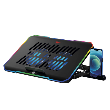 Охолоджуюча підставка для ноутбуку HAVIT HV-F2069 з підставкою під телефон + RGB - фото