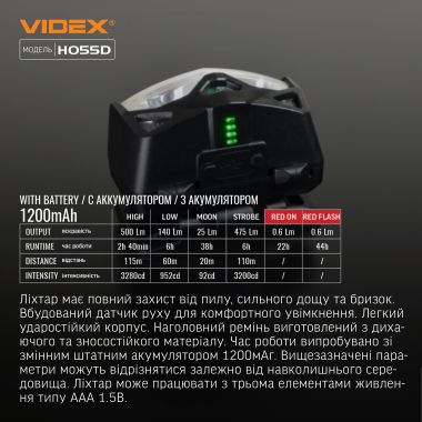 Налобний світлодіодний ліхтарик VIDEX VLF-H055D 500Lm 5000K - фото №13