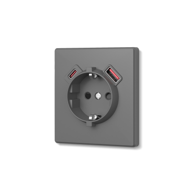 Single schuko socket with USB-A+C grey graphite VIDEX NOTA (VF-NT-SK1GUC-GR) - photo